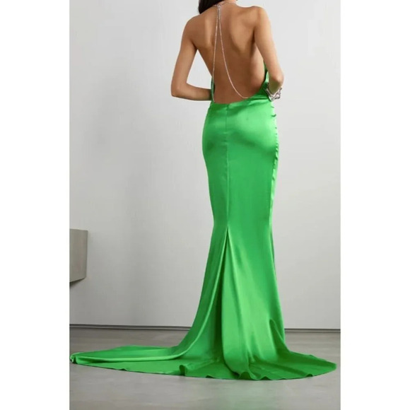 Retrofete Satin Crystal Margot Gown in Green XSmall New. Long Maxi Dress - Picture 16 of 17